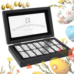Gift-ready Bucher&Rossini domino set packaging for celebrations