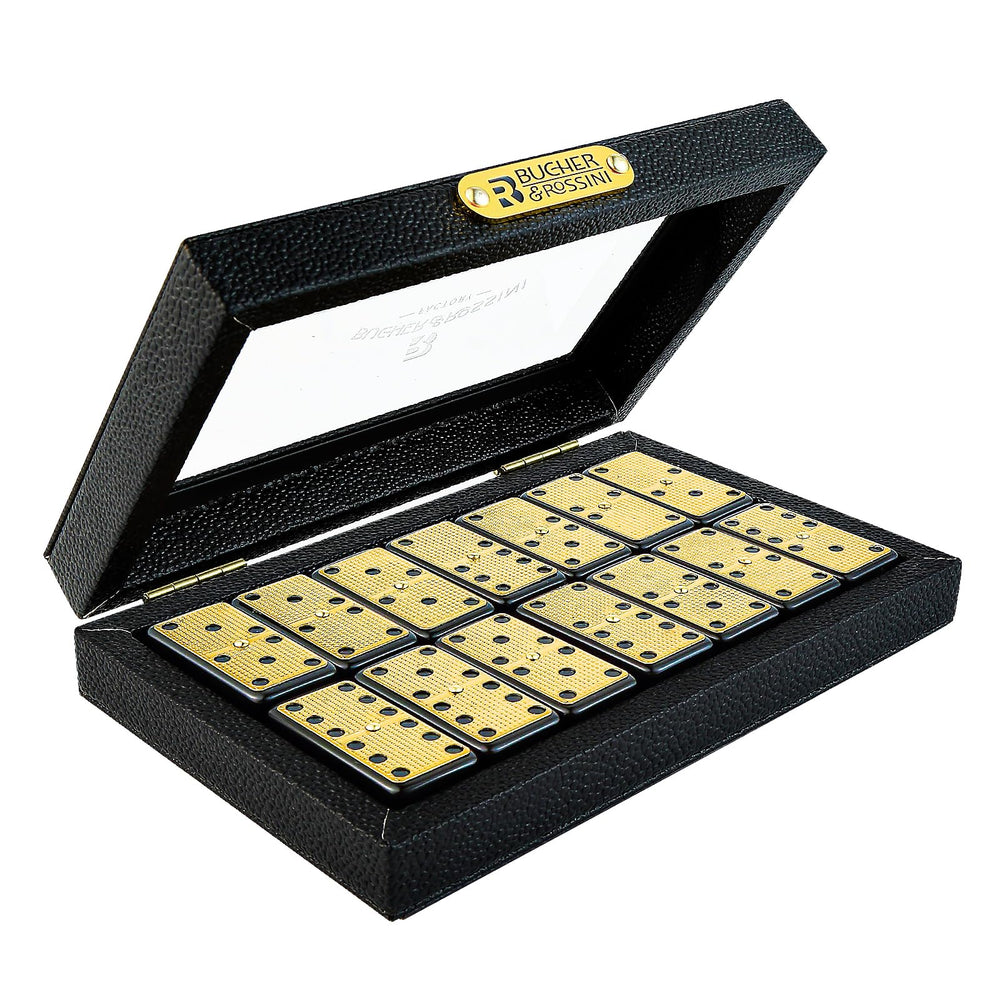 Bucher&Rossini gold finish domino tiles evoke luxury during family play