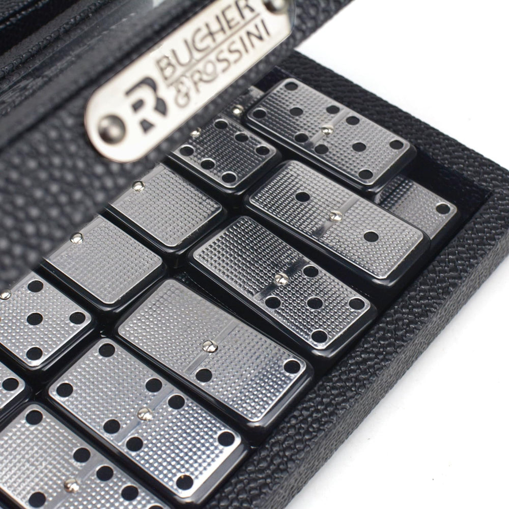 Luxurious pearl leather case from Bucher&Rossini housing domino tiles