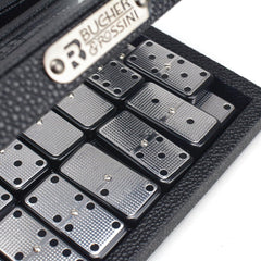 Luxurious pearl leather case from Bucher&Rossini housing domino tiles