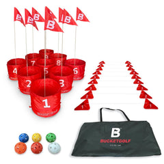 Bucketgolf Game Pro in backyard setup, easy for all ages to enjoy.