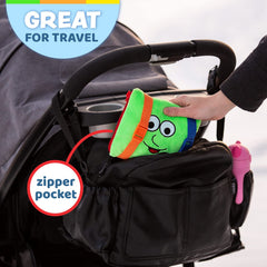 Buckle Toys Buster Square plush green material designed for soft, tactile play.