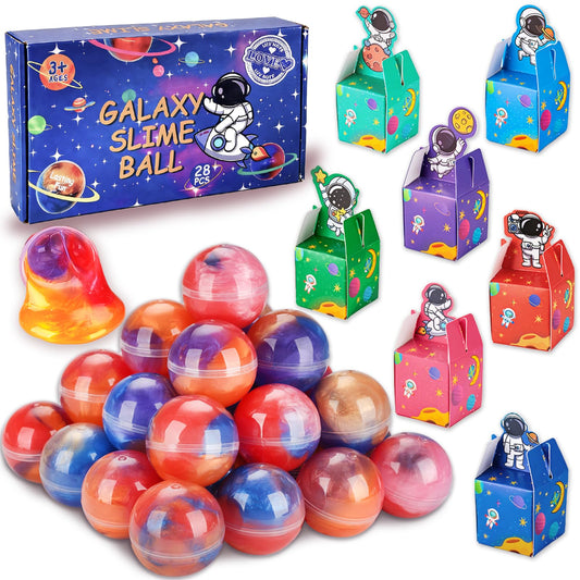 Budbof 28-pack Valentines Galaxy Slime cups for hands-on sensory play and sharing.