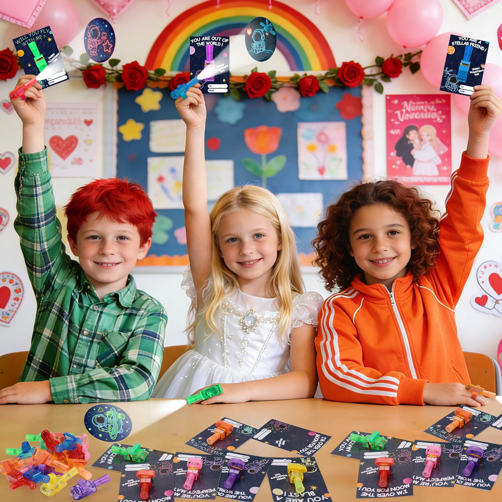Budbof LED finger light projects astronaut patterns, adds interactive fun to Valentine cards.
