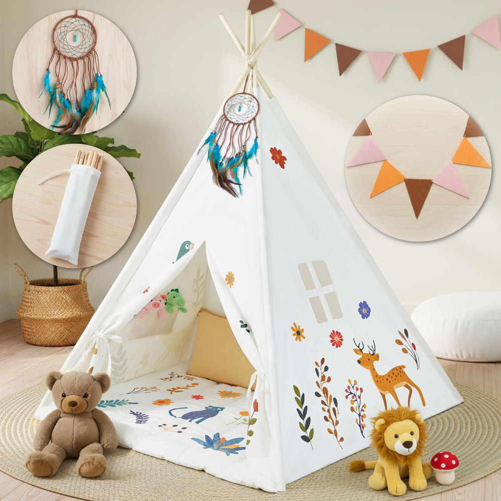BUDDGO Teepee tent with dream catcher enhances imaginative play and cozy corners.