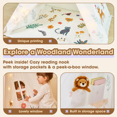 BUDDGO teepee tent mesh window improves airflow while keeping toys visible.