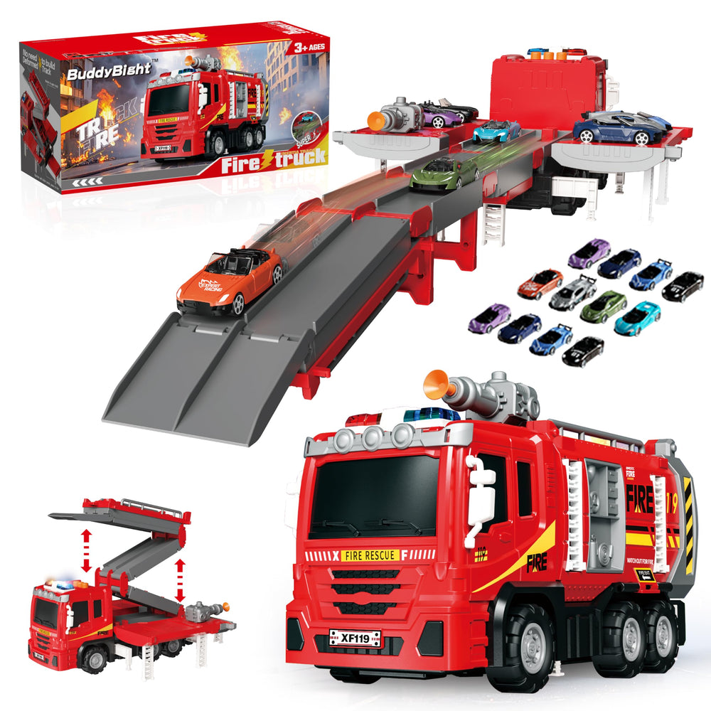 BuddyBight 3in1 fire truck folded-track design saves space and speeds up setup.