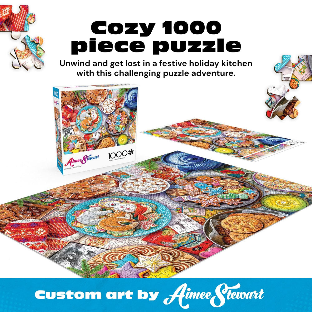 Buffalo Games Aimee Stewart Cookies and Cocoa puzzle assembly detailed imagery for focused nights