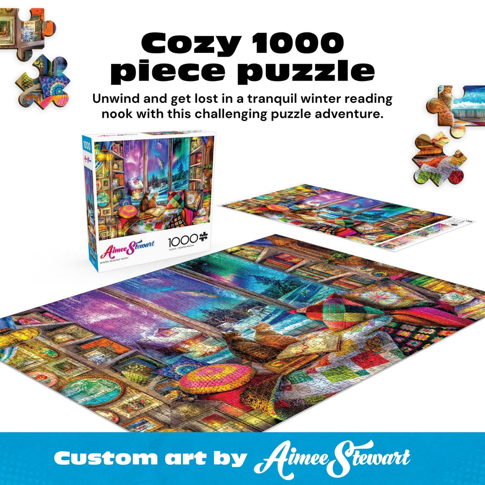 Buffalo Games Aimee Stewart puzzle: glowing lanterns and quilts evoke cozy winter vibes