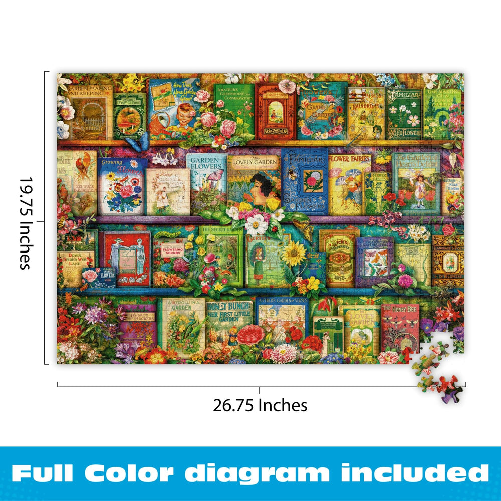 Buffalo Games vintage library shelf scene inviting book lovers to puzzle