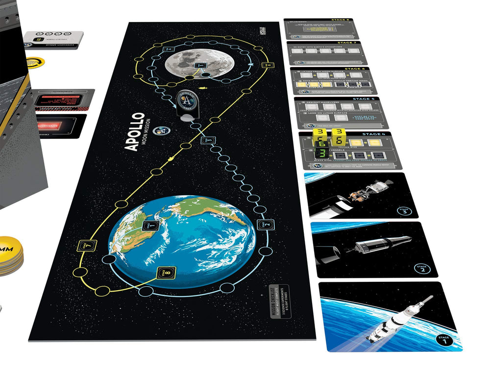 Buffalo Games Apollo Games mission control board centralizes coordination for challenges.