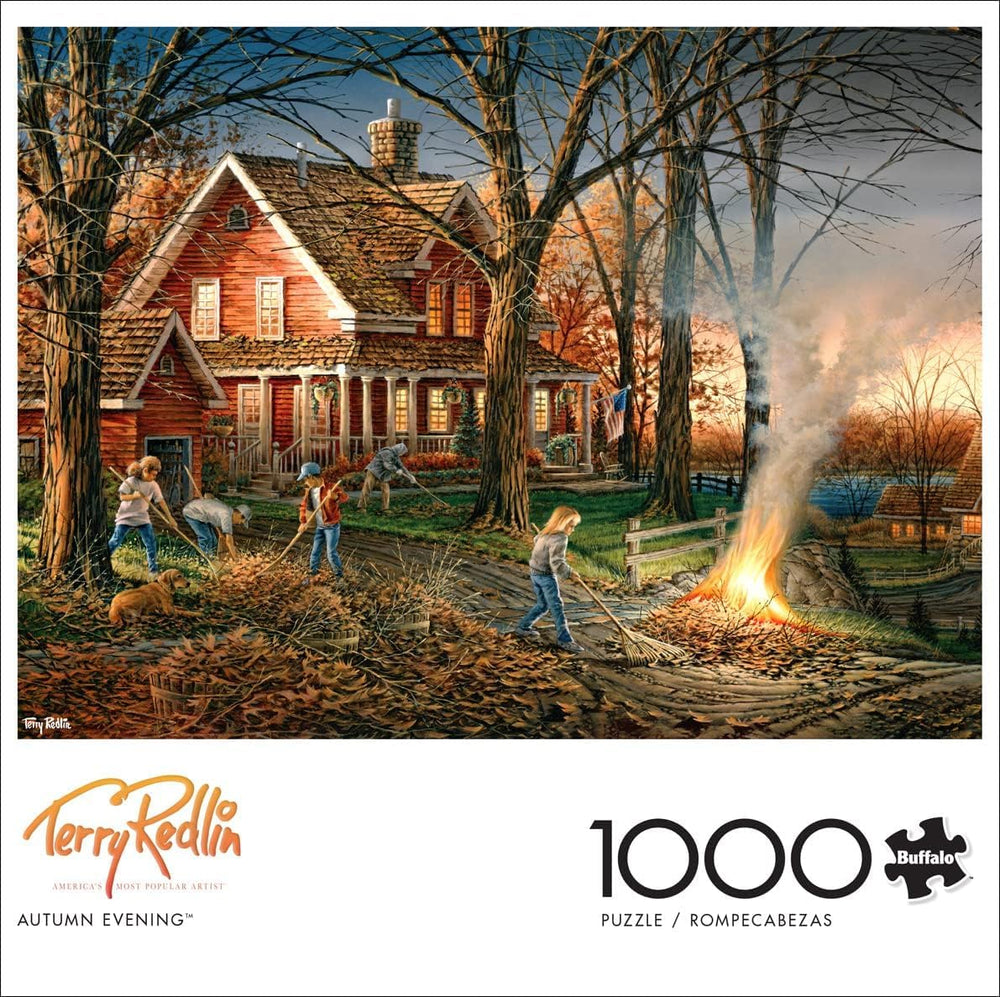 Close-up of interlocking Buffalo Games Autumn Evening puzzle pieces for precise fit