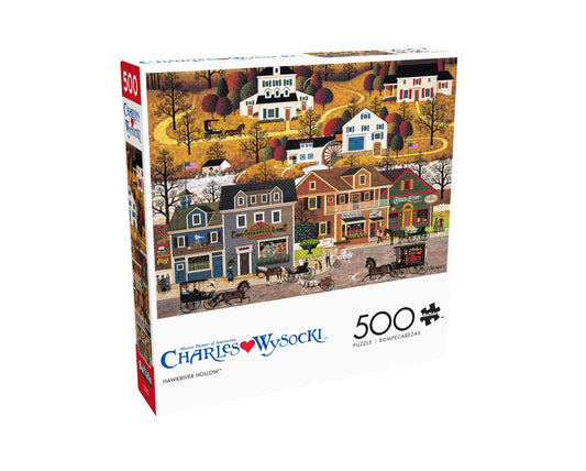 Buffalo Games Charles Wysocki Hawk River Hollow puzzle pieces aid a relaxing evening.