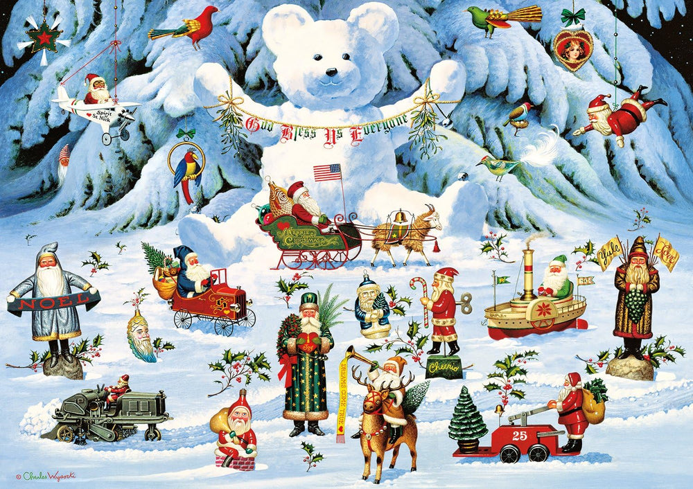 Buffalo Games Jingle Bell Teddy pieces spread for focused puzzling.