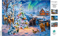 Buffalo Games Darrell Bush Woodland Christmas scene detail featuring deer, bear and fox