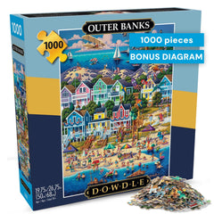 Buffalo Games Dowdle Outer Banks puzzle cover—vibrant beach scene for family puzzle night.