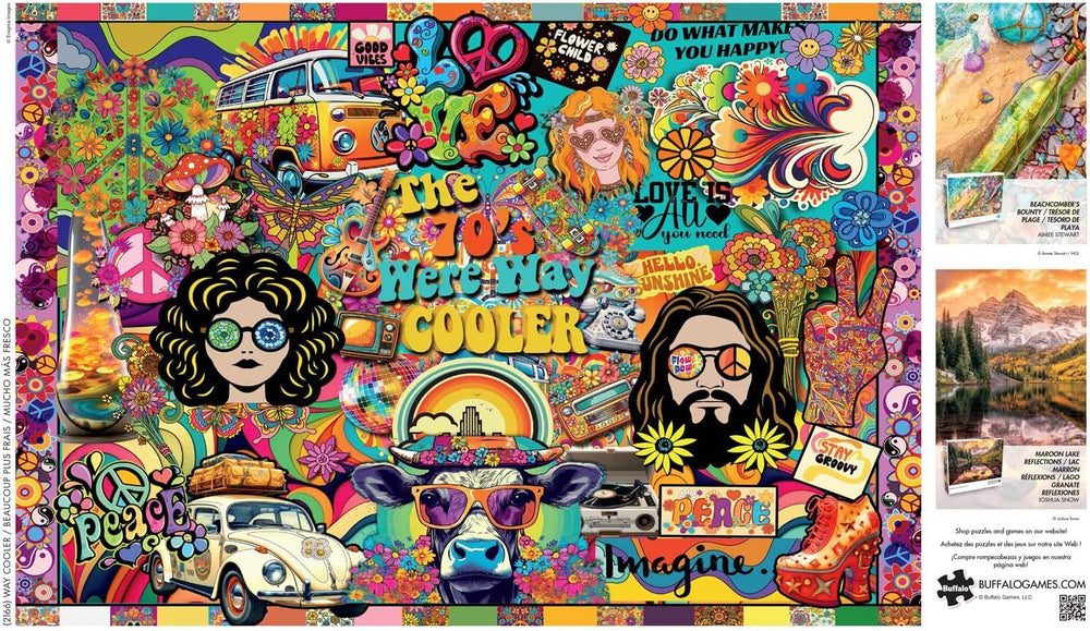 Buffalo Games Way Cooler vibrant colors and psychedelic collage spark visual curiosity.