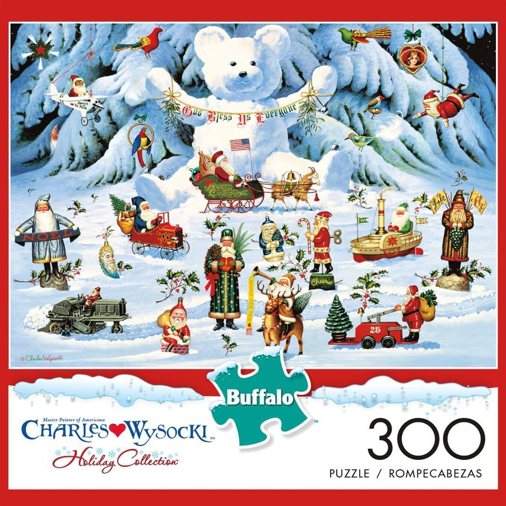 Buffalo Games holiday figurines scene with Santa and reindeer.