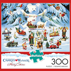 Buffalo Games holiday figurines scene with Santa and reindeer.