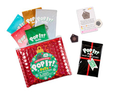 Buffalo Games Pop It Pets Winter present bag with 5 festive pets, ideal stocking stuffer.