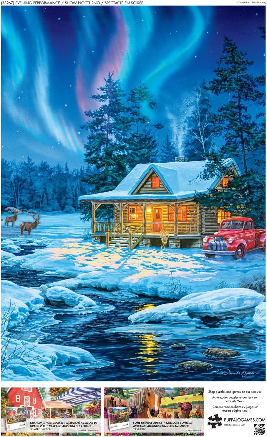 Buffalo Games red truck winter scene puzzle, nostalgic charm for family game night