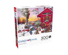 Buffalo Games Whistle Stop Christmas puzzle box, cozy evenings with family.