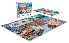 Buffalo Games Winterland Fun puzzle with hot cocoa by the fire, inviting warmth during puzzling sessions.
