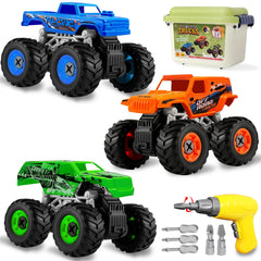 Bugrtarey take apart monster truck set with three trucks for creative STEM play