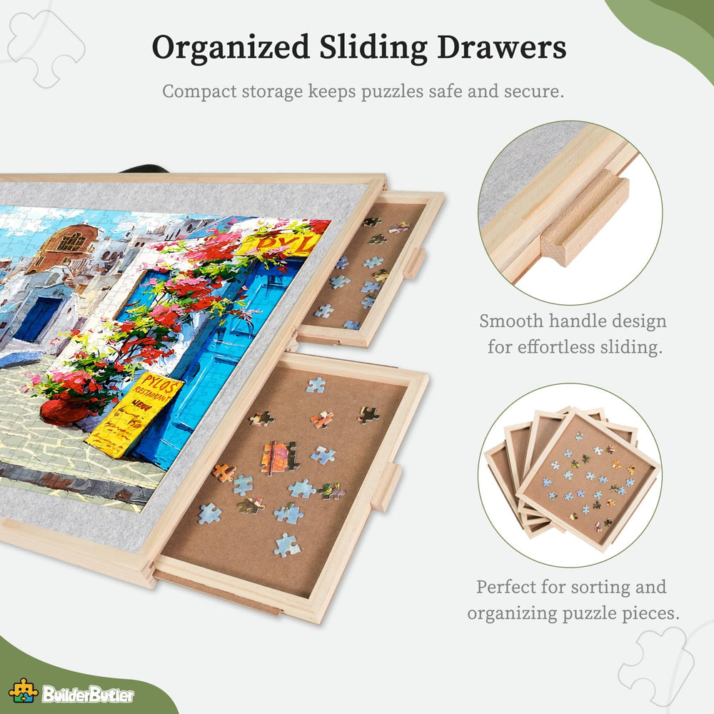 BuilderButler non-slip felt surface keeps puzzle pieces in place during assembly.