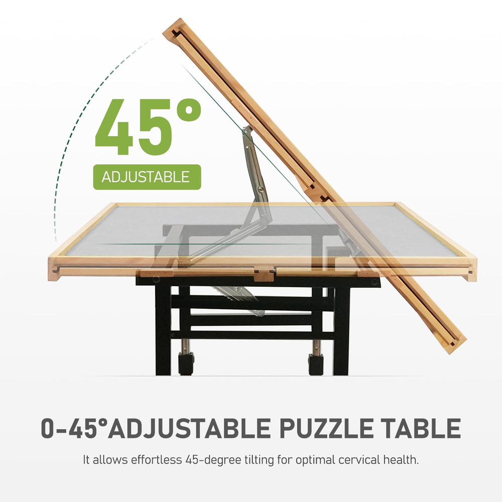 Height adjustable BuilderButler puzzle table from 29 to 37.4 inches for ergonomic use.