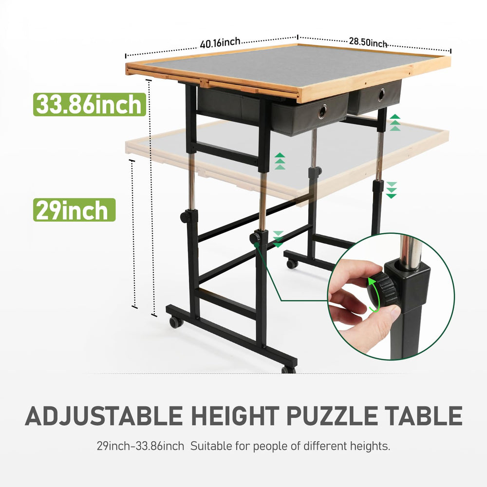 BuilderButler puzzle table tilted to 45 degrees for comfortable long puzzling sessions.