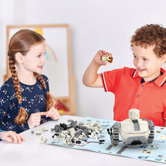 Roaz and Brightbill displayed neatly on a desk or shelf after build completion.