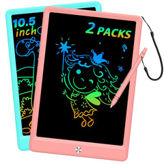 BUKEBU LCD writing tablet with blue-pink frame for safe, kid-friendly drawing.