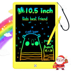 BUKEBU LCD writing tablet front view with colorful doodles for kids on the go.