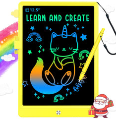 BUKEBU LCD writing tablet 12.5-inch yellow front view for kid-friendly drawing.