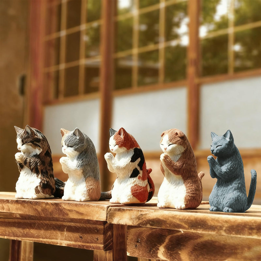 BUKURONEKO prayer-series cat figure: palm-together design adds serene charm.
