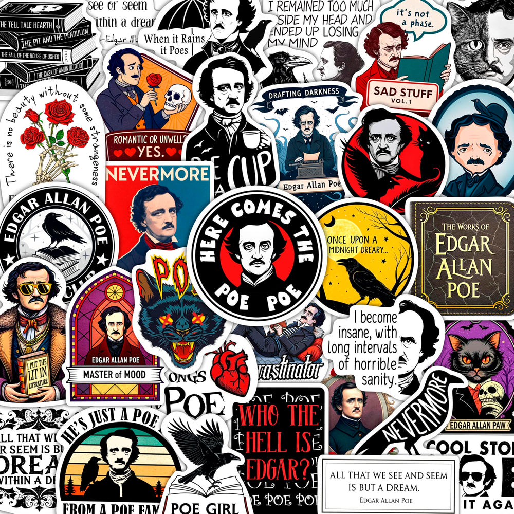 BulbaCraft Edgar Allan Poe water bottle sticker for durable outdoor use.
