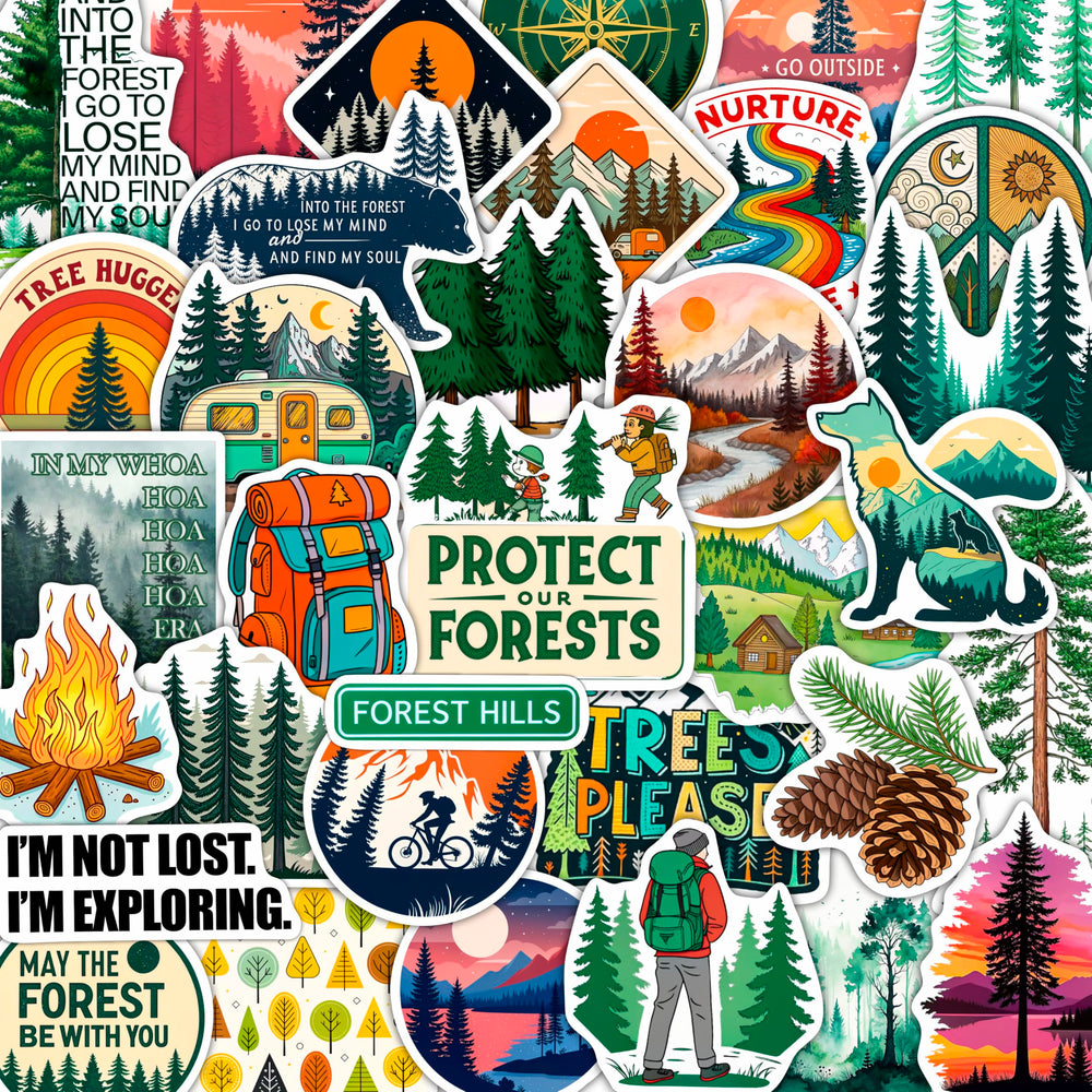 BulbaCraft forest stickers on a water bottle showing vibrant, weatherproof design.