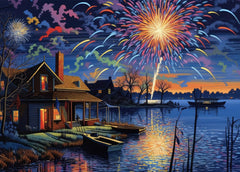 Bullglesup fireworks and pond puzzle with vibrant colors for display or framing