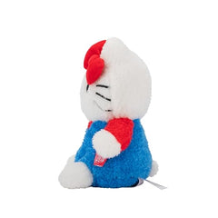 BumBumz Hello Kitty Bumz plush outfit details, blue overalls with red bow for collectors.