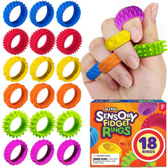 BunMo fidget rings 18-pack in bright colors, ideal for classroom focus and calm play.