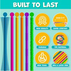Colorful, durable strings ideal for portable sensory play at home or on the move.