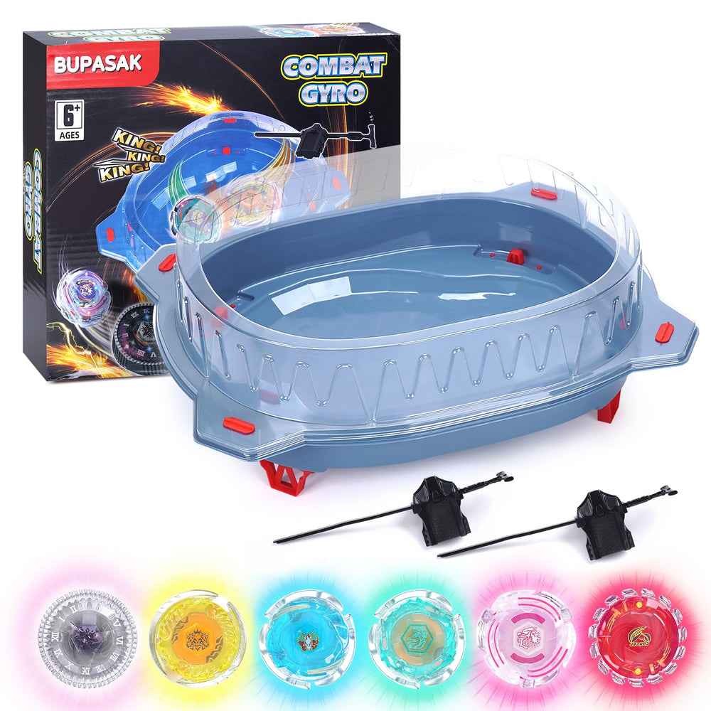BUPASAK Light Ignite spinning tops battle set glowing during play.