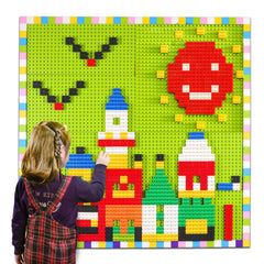 Burgkidz Build On Wall baseplate 8-pack mounted on wall for stable play surface.