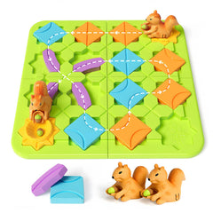 burgkidz stem road-builder game with puzzle pieces and a squirrel car guiding a pine nut