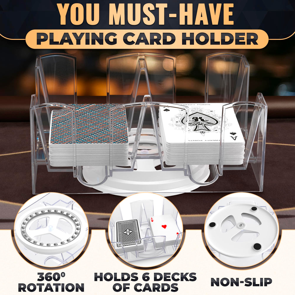 BURIUS poker card holder compact design fits on small tables.