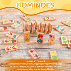 Busaurus family game-night domino set encourages cooperative play and bonding.