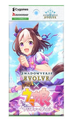 Bushiroad Shadowverse EVOLVE Uma Musume box contents showing 8-card packs and 16-pack box for collectors