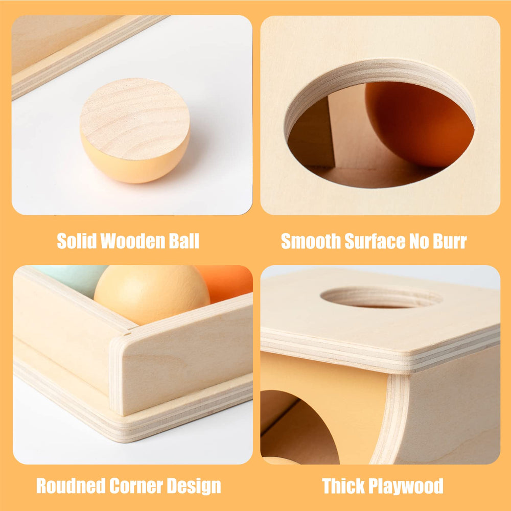 Busy Edition three wooden balls in bright colors for color recognition and tactile exploration.