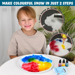 Butterfly EduFields Snow Magic Colorful Snow shows a dry-to-fluffy transform for sensory exploration.